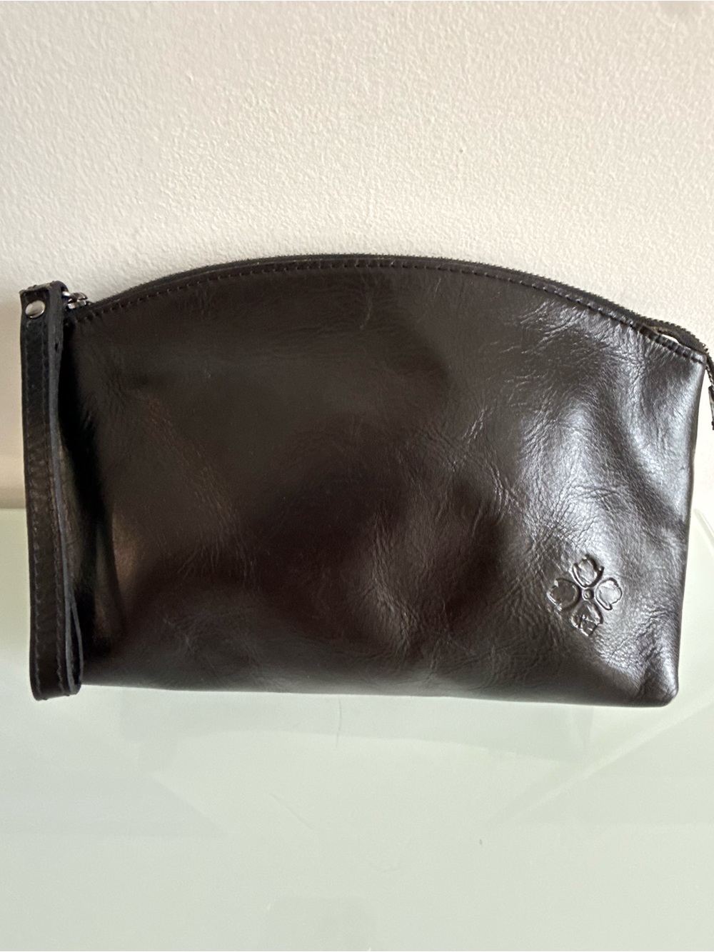 Patricia Nash Dark Brown Leather Toiletry Pouch with Wrist Strap